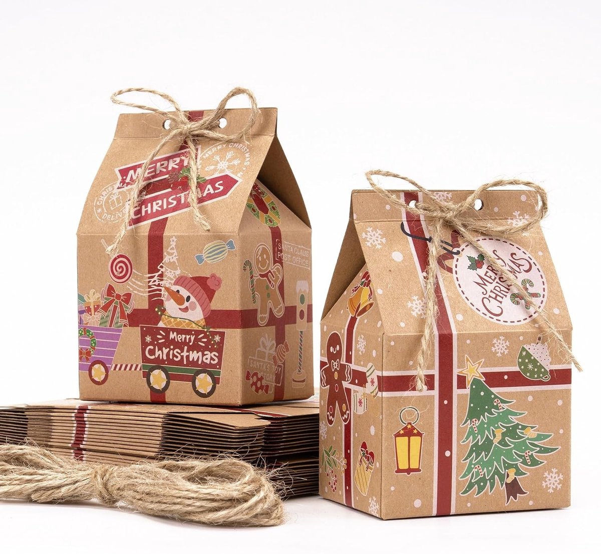 Kerst Kraft Geschenkdozen, 26 Stuks Huisvormige Lege Dozen voor Snoep, Koekjes en Gemberbrood, Ideaal voor Feestjes en Kerstcadeaus, 16.5×14.5×4cm