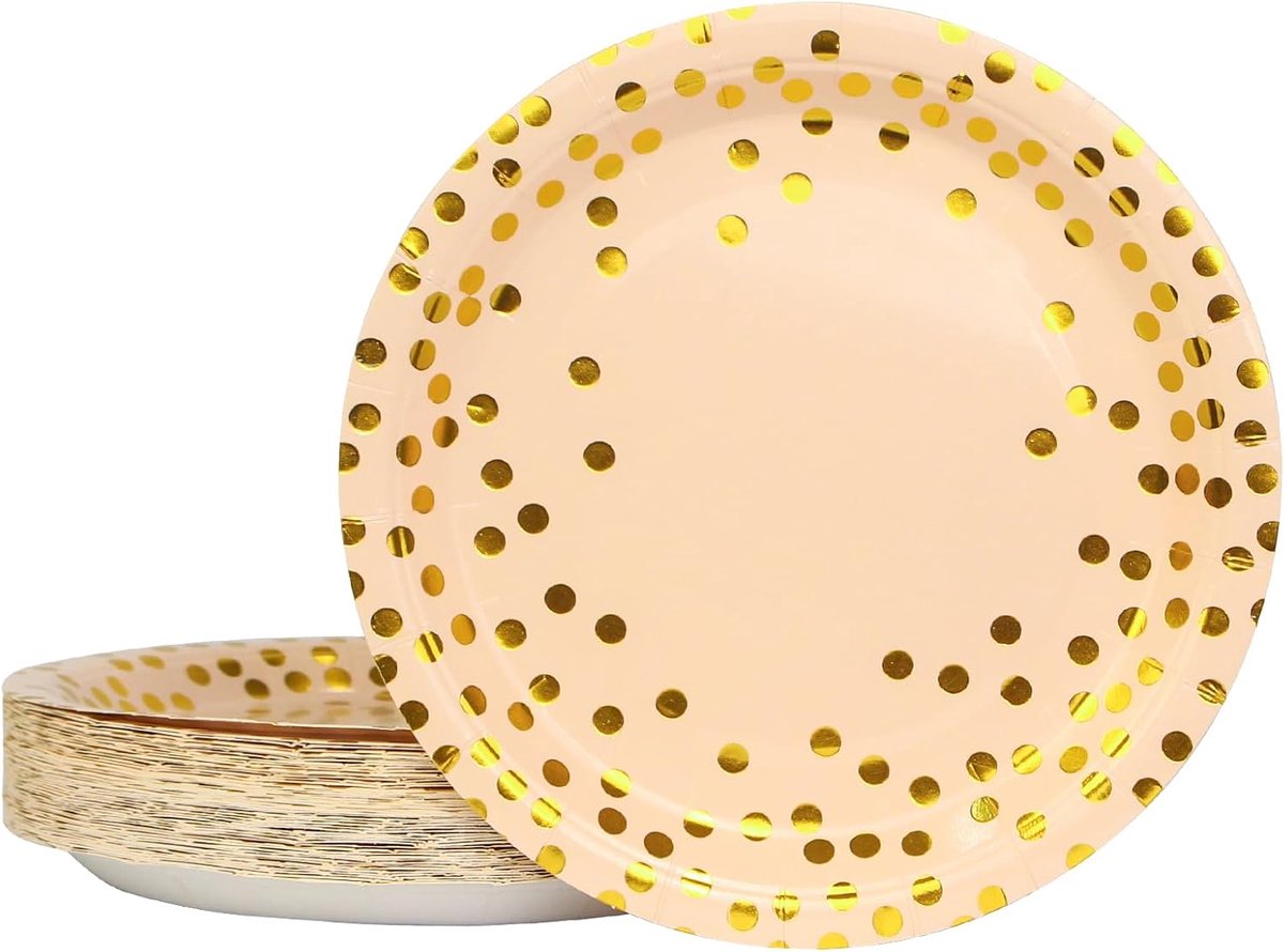 50 stuks roségouden papieren borden, 23 cm, wegwerpborden, kleurrijke feestborden, feestserviesset voor verjaardagen, bruiloften, jubilea, picknick, barbecues (roségoud, 9 inch)