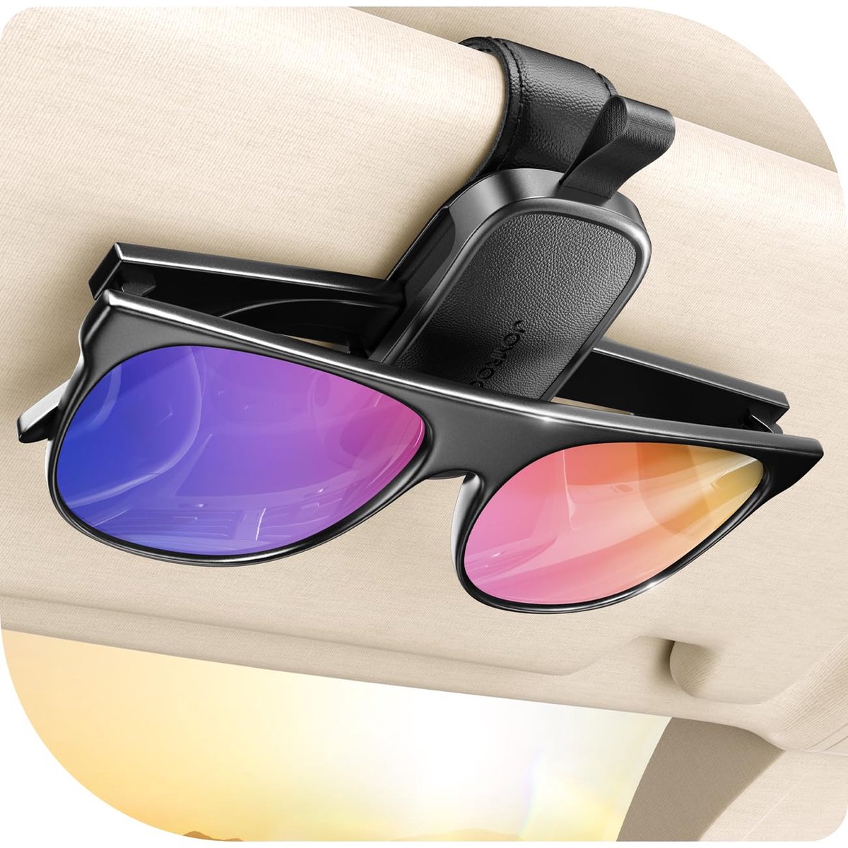 Brillenhouder - Magnetisch - Universeel - Van leer - Voor auto zonneklep - Zwart
