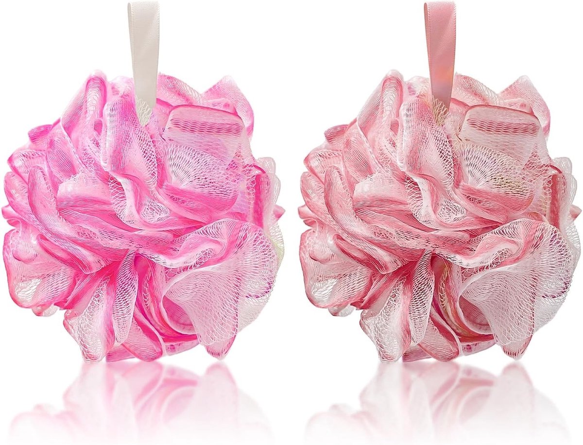 Grote Douche Sponzen Set van 2, Zachte Mesh Bad Sponzen voor Milde Exfoliatie, Lichaamspeeling voor Mannen en Vrouwen, Ideaal voor Thuisgebruik en Wellness