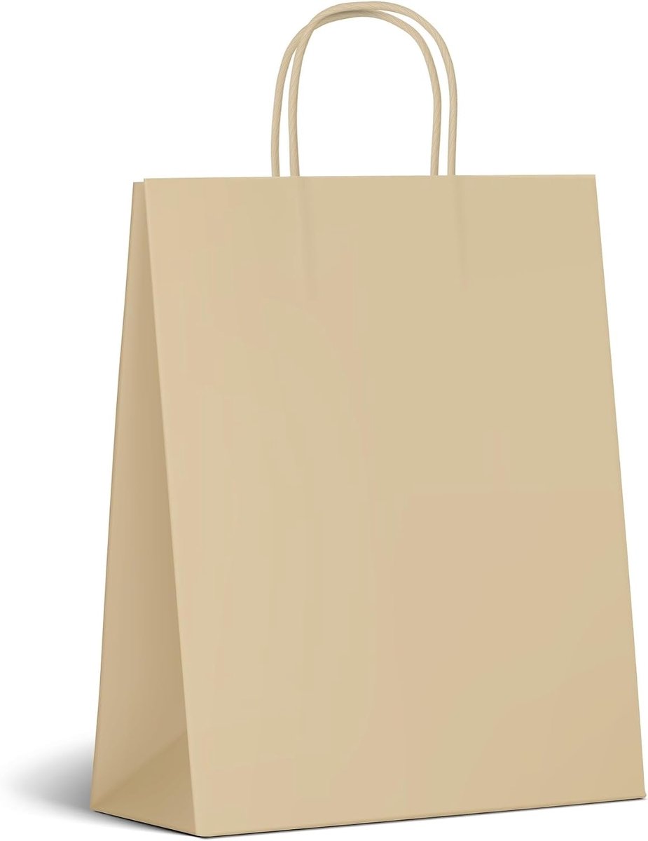 50 stuks papieren zakken met handvat, 14 x 8 x 22 cm, cadeauzakjes met papieren koord, kraftpapieren zakjes, bruine cadeauzakjes, kleine papieren zakken voor winkelen, doe-het-zelf