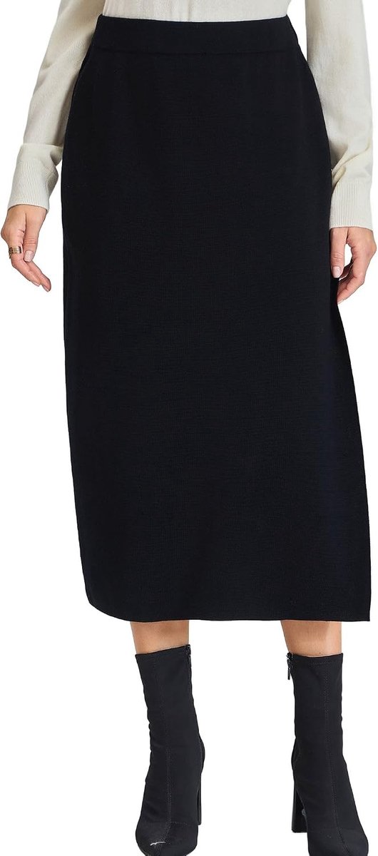 Rokken voor Vrouwen - 100% Wasbare Merinowol Hoge Taille Midi Zwarte Rok met Splijting, Potloodmodel en Rekbaarheid