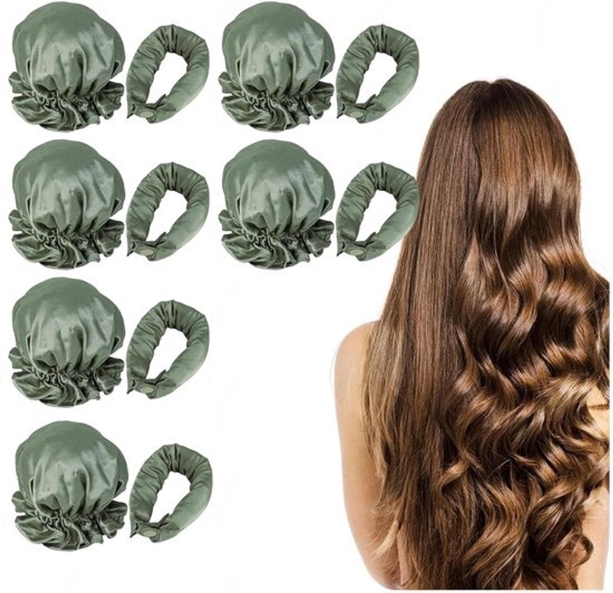 Hittevrije Krulset - Satijnen Krullers - Haar Stijlen - Zonder Hitte - 6 Stuks - Groen