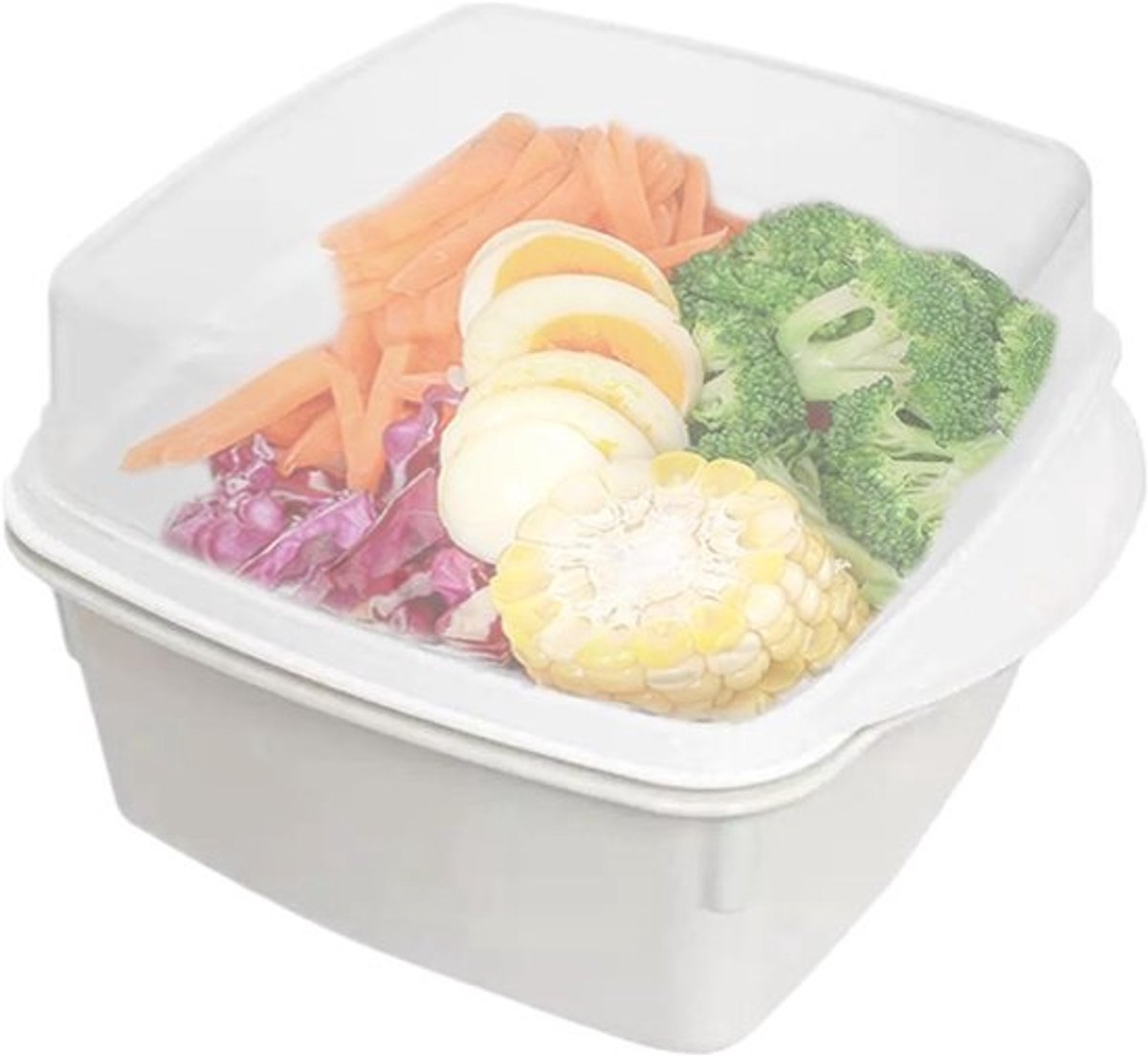 Magnetron Stoompan - Stoomkoker Kom - Gezond Koken - Efficiënt Laagontwerp - 15 cm - Wit
