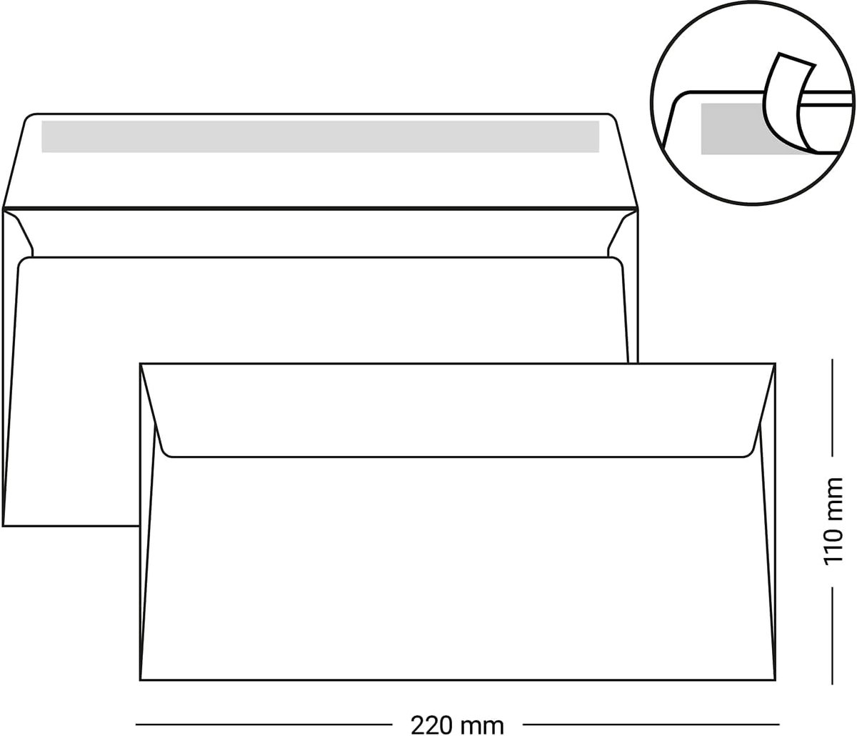 Lang -11 x 22 cm - 25 enveloppen transparant wit - 120 g/m² - de enveloppen zijn gelast - zelfklevend - envelop zonder venster