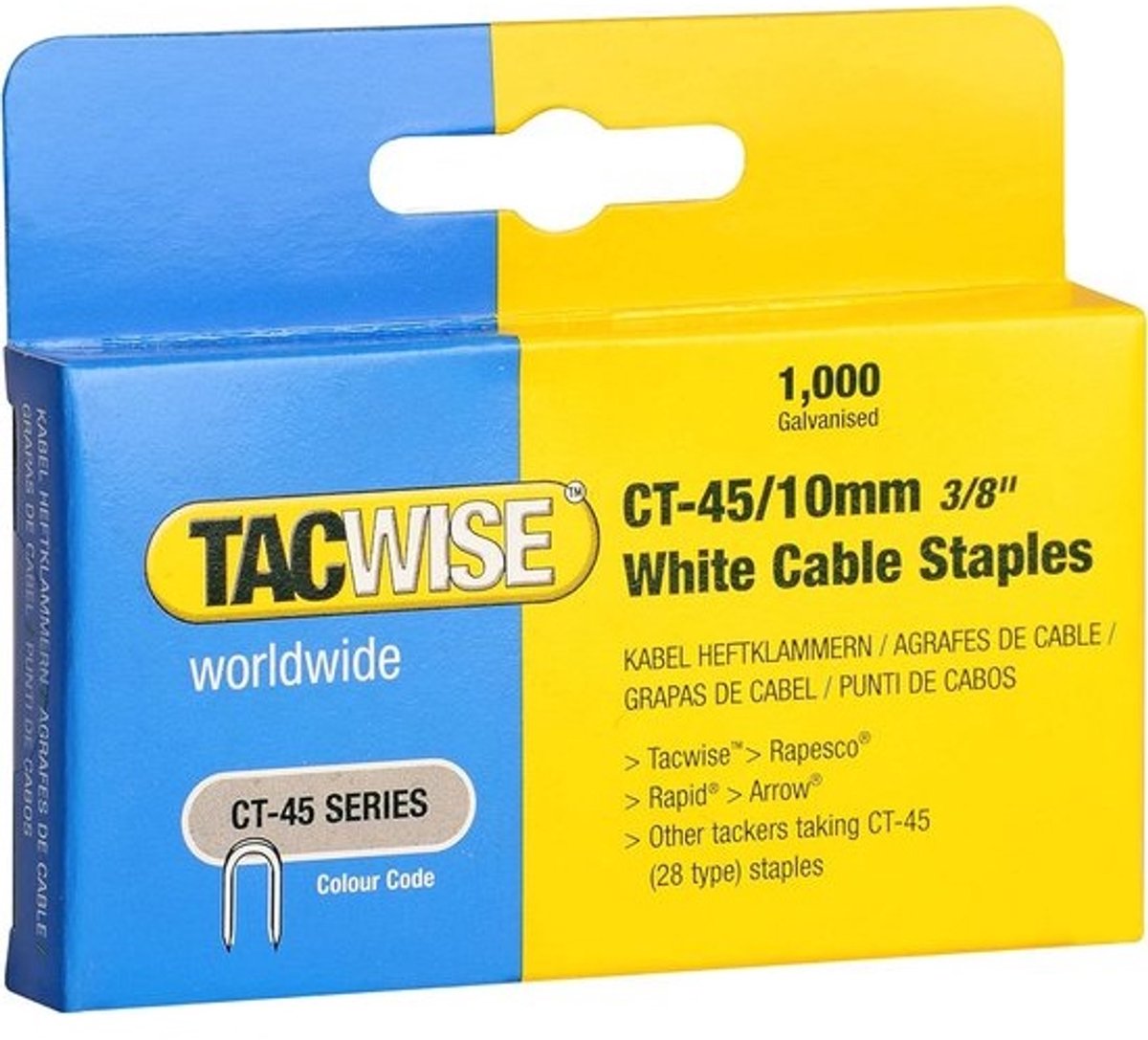 5000x Witte Kabelnieten CT-45/10mm Dik Staal U-Vormig voor Laagspannings- en Telefoonkabel