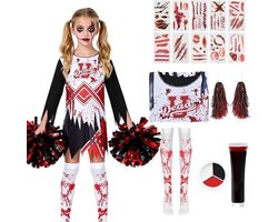 Halloween Kostuum Zombie Animo Meisjes - Compleet Cheerleader Outfit inclusief Accessoires - Maat 5-12 Jaar