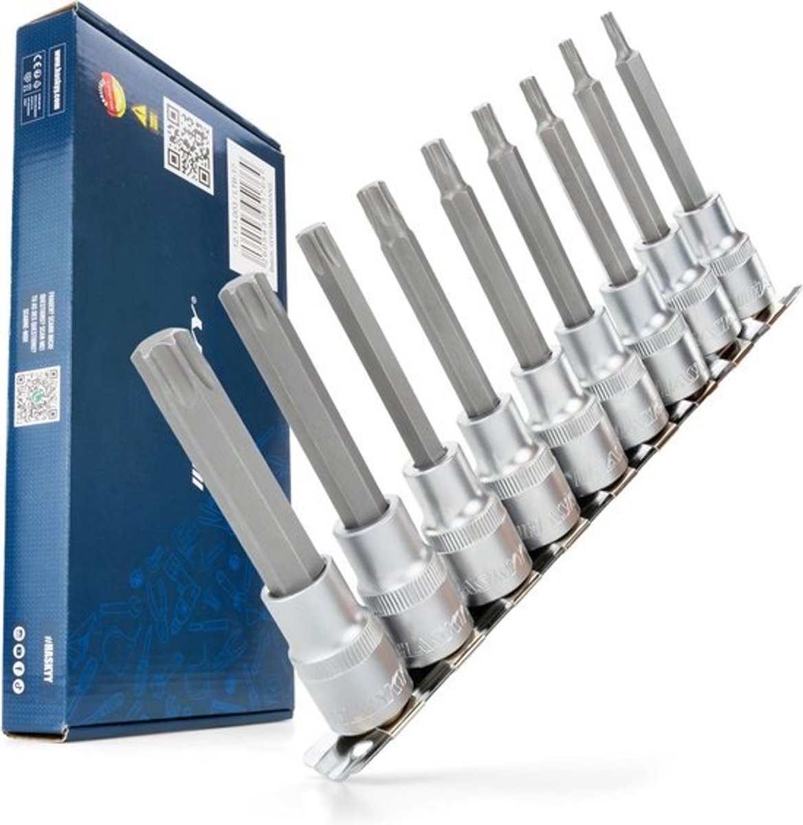 Torx Bitset Lang - Dopsleutel Inzetstukken - Auto Reparatie - 100 mm Lengte - 9 Delig - Zilver