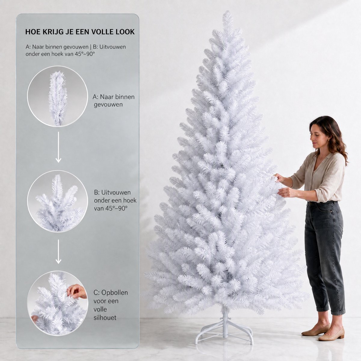 Arvioo-Kunstkerstboom-wit-PVC-210cm-buigbare-takken-metalen-voet – foto 7