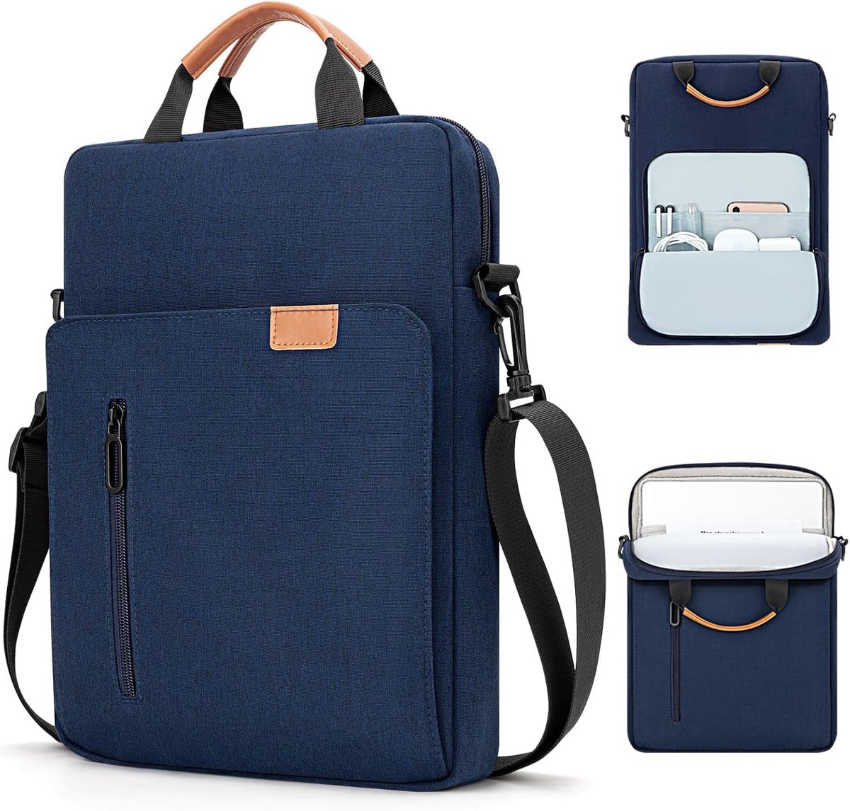 Laptoptas, waterdicht, polyester, compatibel met MacBook Air Pro M4 M3 M2 M1, Surface Pro, marineblauw, 16 inch