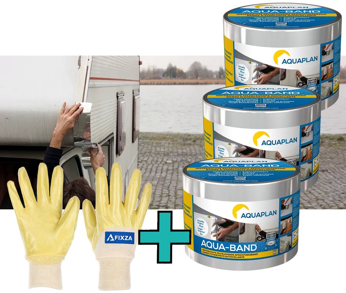 Aquaplan Aqua-Band Alu – set – Waterdichte Zelfklevende Afdichtingsband – Bitumen Tape voor Dakreparatie & Lekkages – UV-bestendige Aluminium Dakband – 30 m x 15 cm