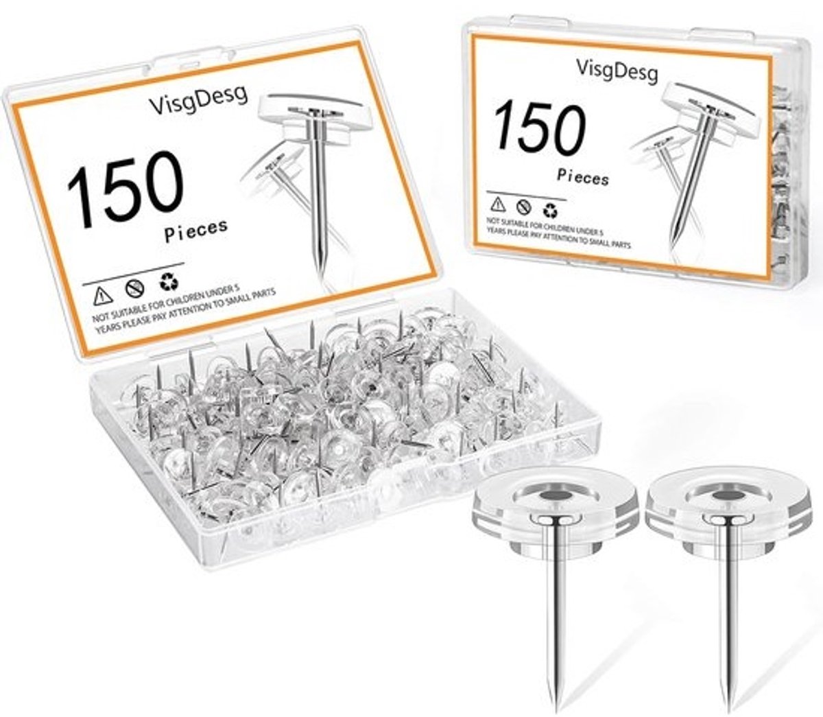 Transparante Punaises - Kopspijkers Duimspijkers - Prikbord Decoratie - Platte Plastic Kop - 150 Stuks - Helder