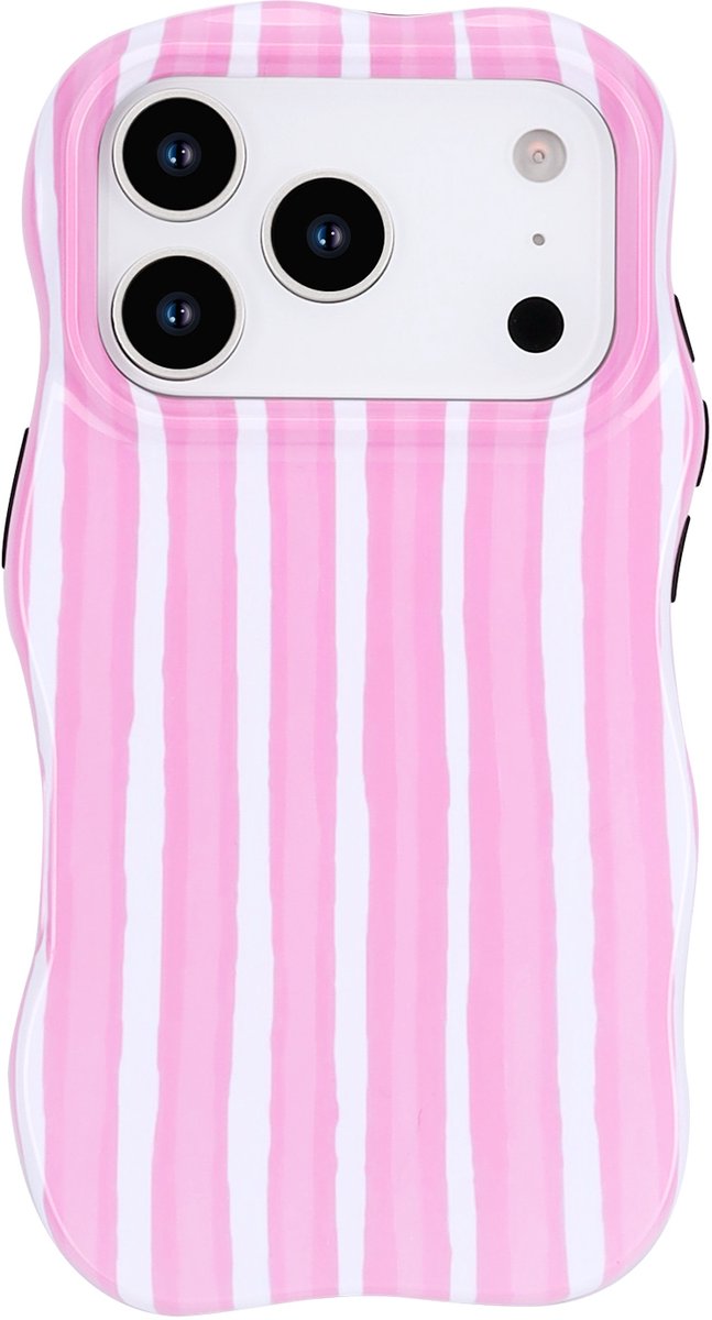 Casemania Hoesje Geschikt voor Apple iPhone 18 Pro Max - Wave Edge Back Cover - Roze - Golvend Telefoonhoes met Shockproof Bescherming