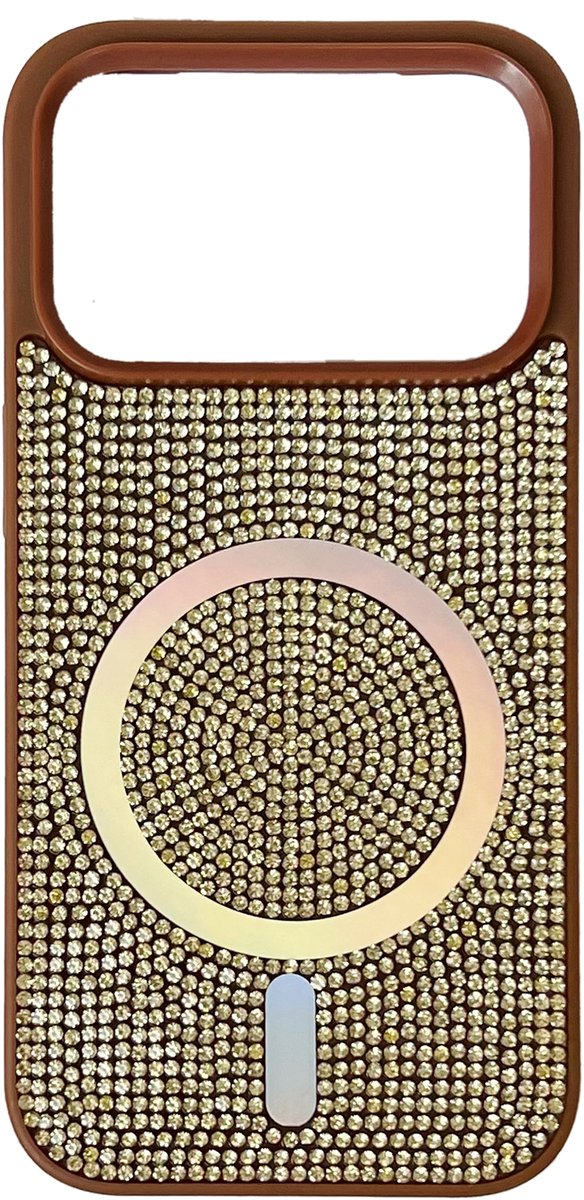 Casemania Hoesje Geschikt voor Apple iPhone 18 Pro - Bruin - Diamant Glitter Backcover Geschikt voor MagSafe - Draadloos Oplaadbare Telefoonhoesje