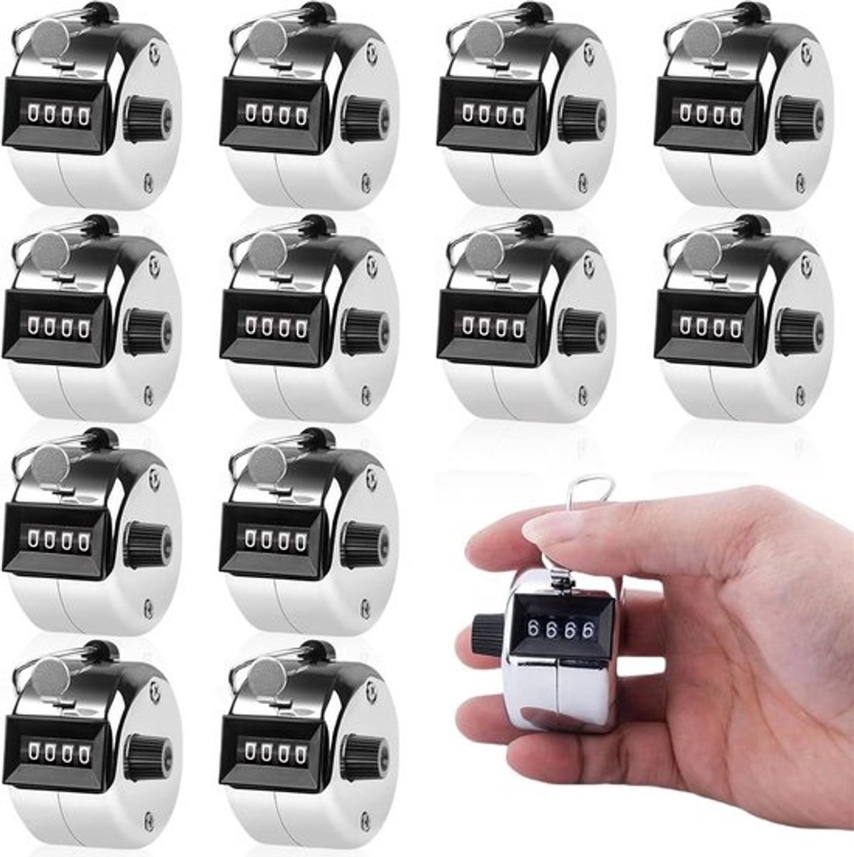12 Stuks Mechanische Handtellers - 4-Cijferige Kliktellers voor Persoons-/Rondetelling