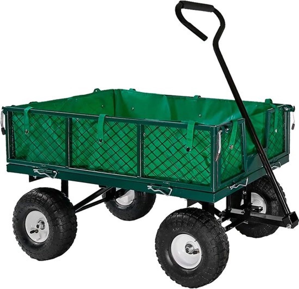 Zware Groene Tuinwagen Opvouwbaar met Luchtbanden - Stevige Trolley voor Tuin, Camping en Festivals
