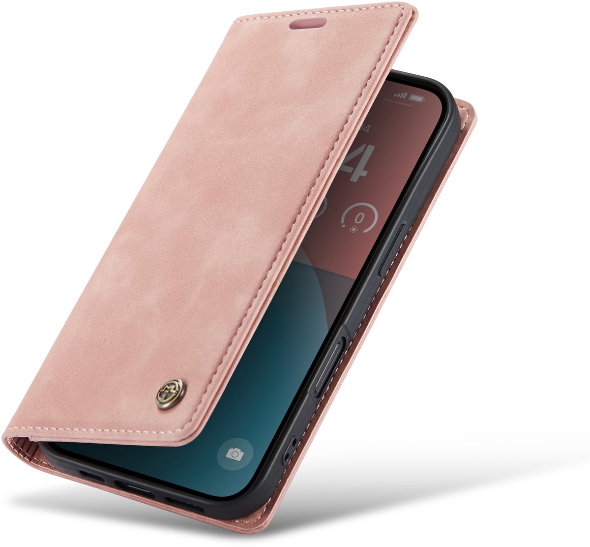 Casemania Hoesje Geschikt voor Apple iPhone 18 Pro - Pale Pink - Dunne Bookcase met Pasjeshouder - Slim Wallet Case - Roze