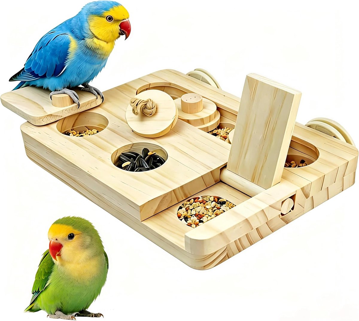 Speelgoed voor parkieten met leerfunctie, hamsterspeelgoed, houten vogelvoer, puzzelspeelgoed, cavia-speelgoed, 6-in-1 hamster, houten speelgoed, voor vogels en kleine huisdieren