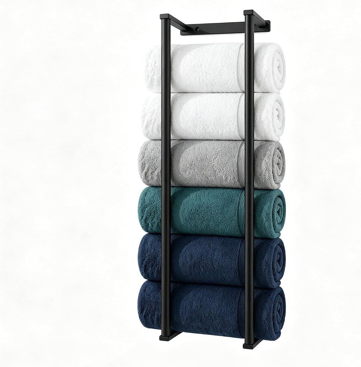 handdoekhouder, wandgemonteerde stalen handdoekstang met plank, opslag voor opgerolde handdoeken voor kleine badkamers, wandgemonteerde handdoekrekken als badkamerorganizer