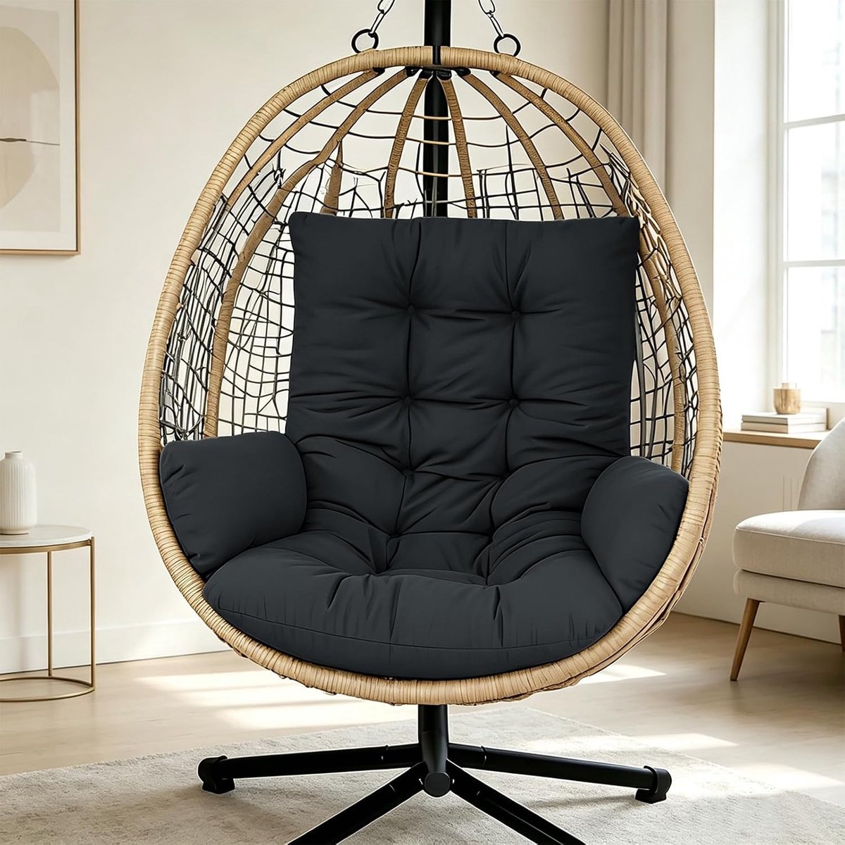 opvulling voor hangschommel, hangstoelkussen, tuinpolster, hangmand zitkussen, wasbaar schommelstoel zitkussen Dikke hangstoel zitting voor hangmand outdoor (Zwart)