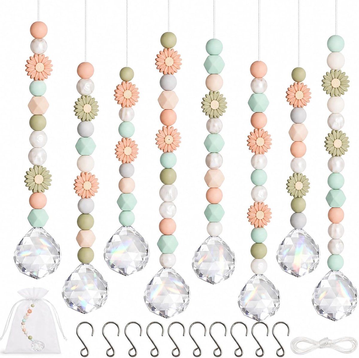 Zonnevangers knutselset, Suncatcher knutselset met K9 kristallen prisma's om op te hangen voor kinderverjaardag, tuin en huis (lichtroze)