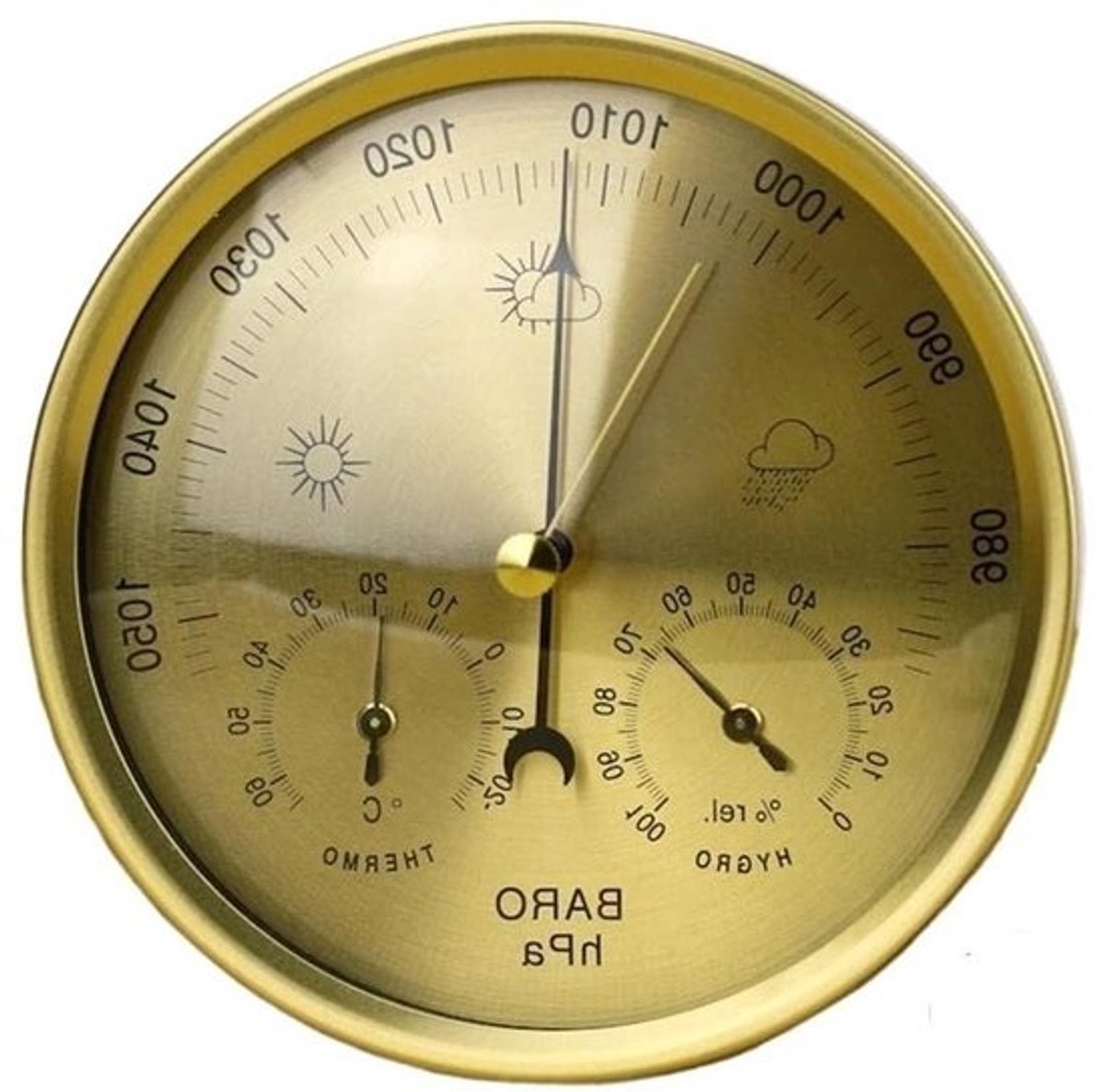 Analoge Barometer - Weerstation Binnen - Weersvoorspelling Thuiskamer - Duurzame Constructie - 132 cm - Goudkleurig