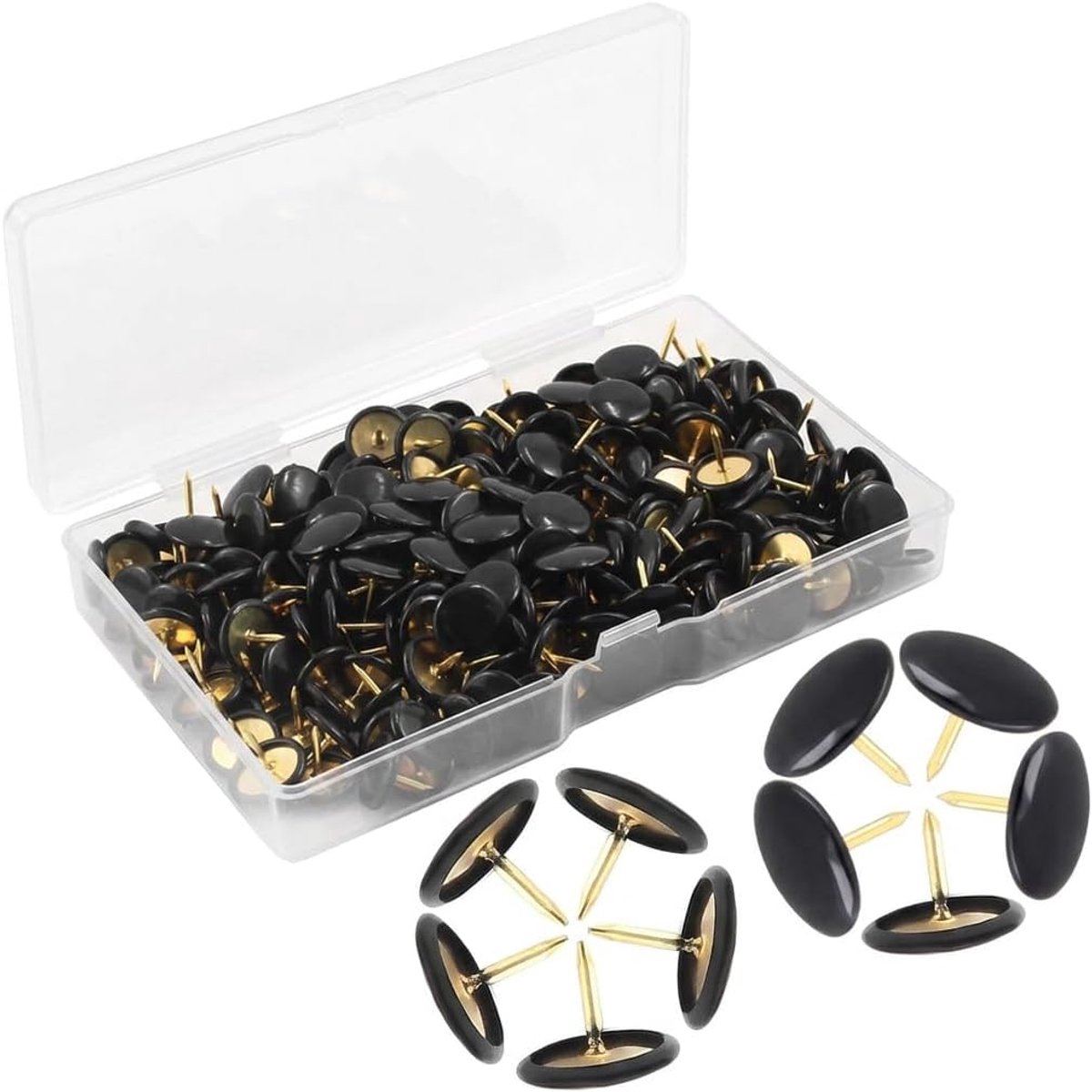 Punaises, zwart, punaises, kunststof gecoate ronde kop, rijstspijkers, punaises, stalen duimspijkers, veiligheidsspelden, pins, prikbord, platte rijstdoelen, metalen ronde punaises voor kurk