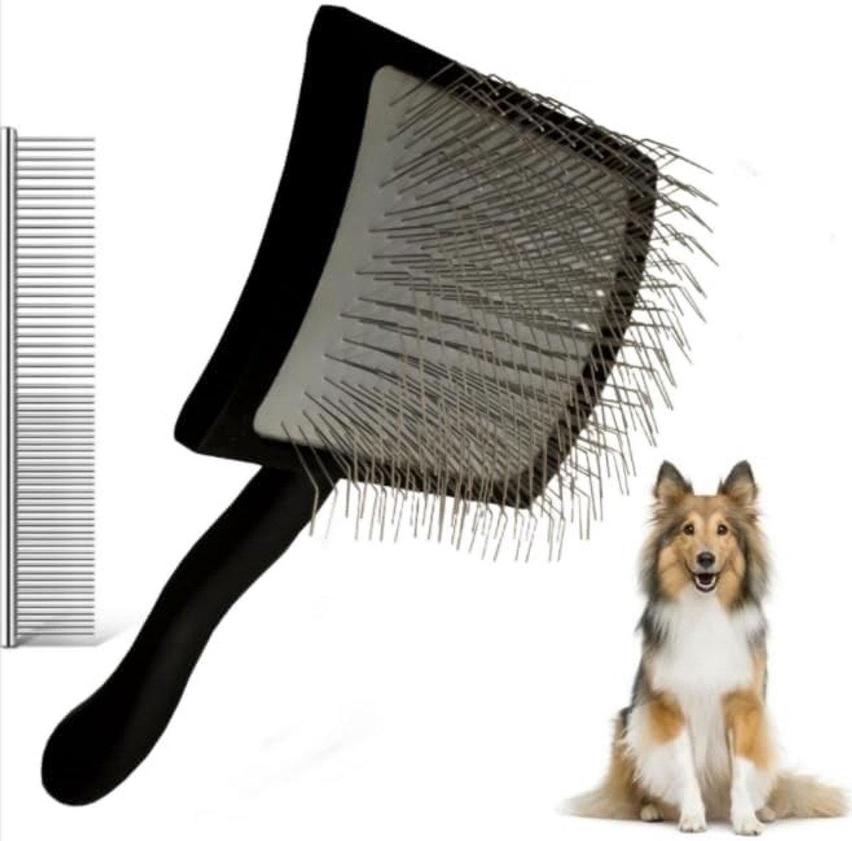 Professionele slicker borstel voor honden met houten handvat, ideaal voor het verwijderen van ondervacht, klitten en knopen, geschikt voor poedels en teddy's