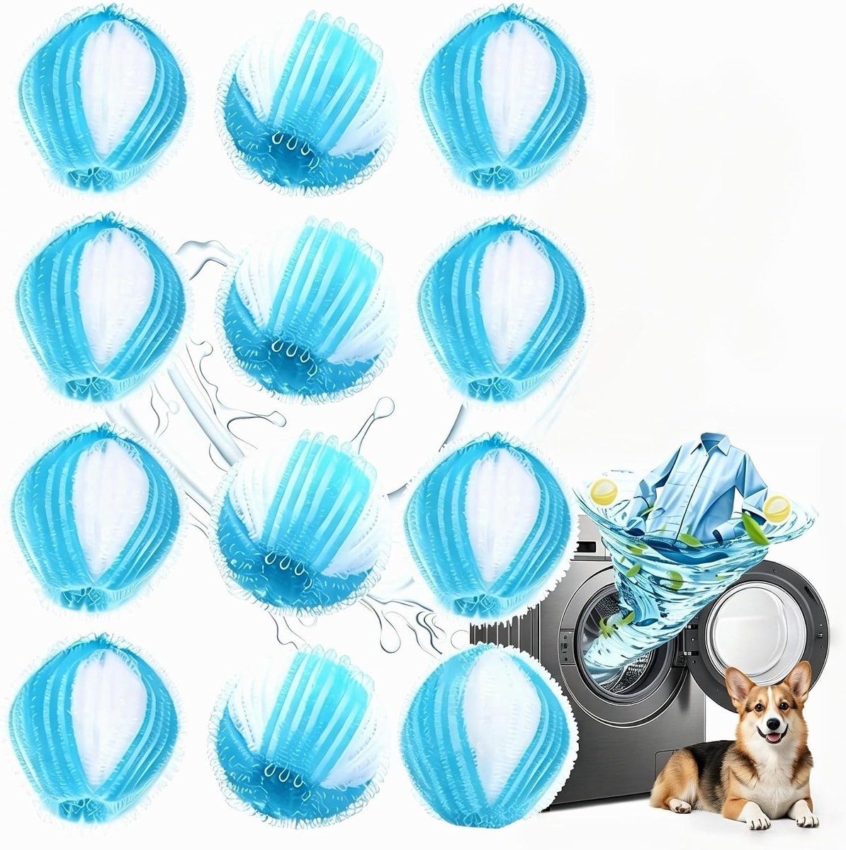 12 stuks haarballen voor wasmachine, herbruikbaar, haarverwijderaar voor huisdieren, effectief voor het verwijderen van hondenharen, katten en pluisjes, universele accessoires voor wasmachines