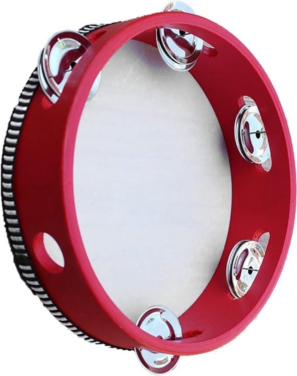Houten Tamboerijn - Handbel Muziekinstrument - Kinder Educatie - Duurzaam Hout - 7 cm - Rood