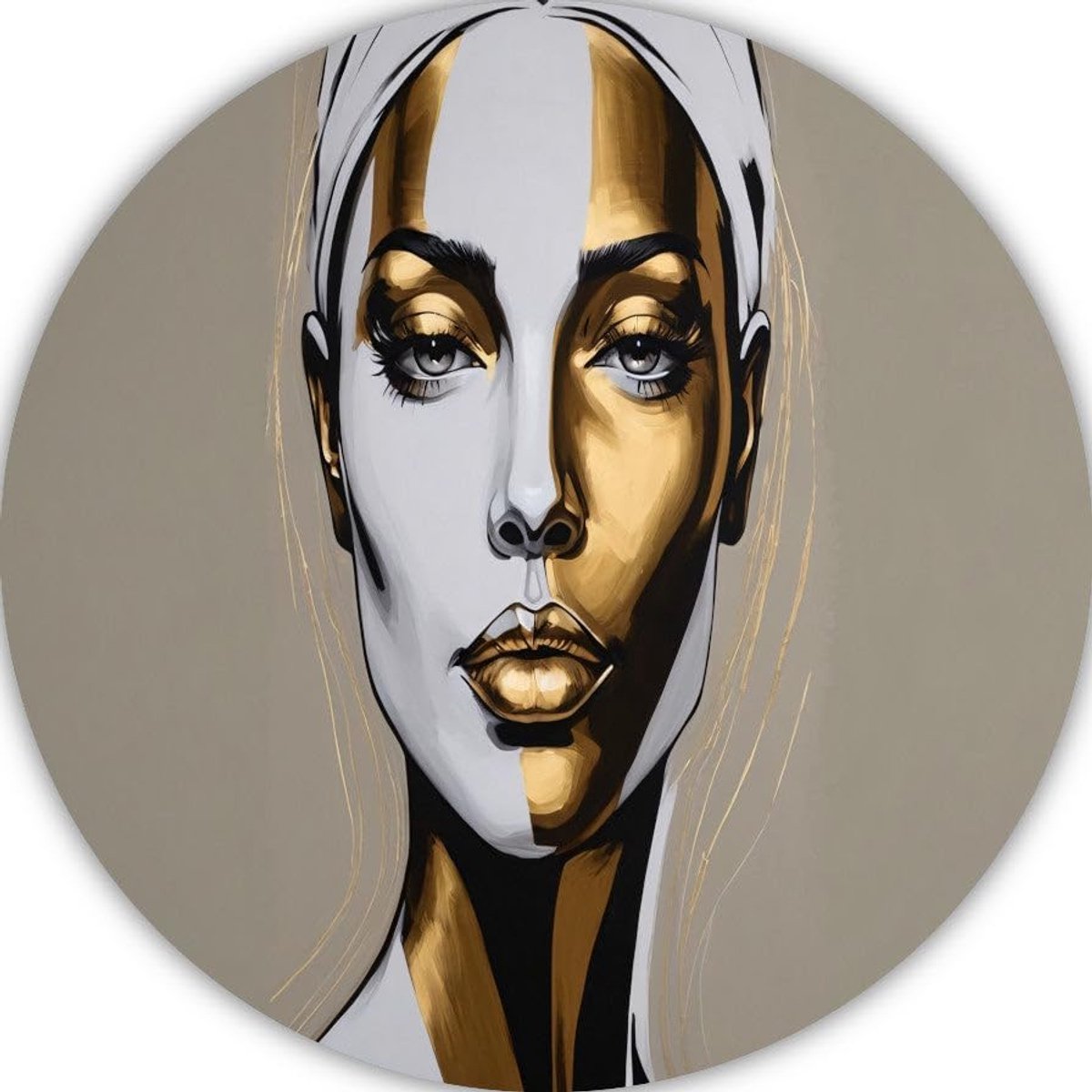 wandschalen, Portret wandschaal, Muurcirkels Goud, Muurdecoratie landelijk, Rond schilderij, Kunst aan de muur muurcirkel forex 90x90 cm