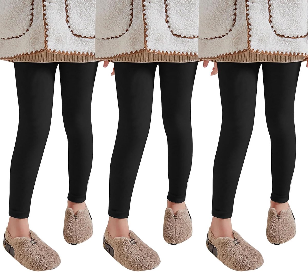 Leggings voor meisjes, hoge taille, thermisch ondergoed, gevoerde thermische panty, ondergoed, kinderbroek, zachte winterwarme leggings voor meisjes, 1/2/3 stuks