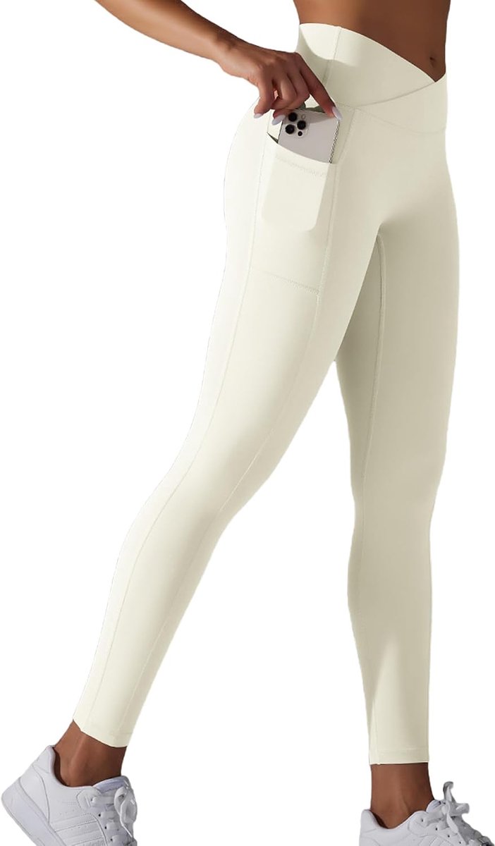 Sportlegging voor dames, hoge taille, buikweg, sportbroek, lang, ondoorzichtig, yogabroek met zakken, leggings, fitnessbroek, yoga, gym, hardloopbroek, sportlegging