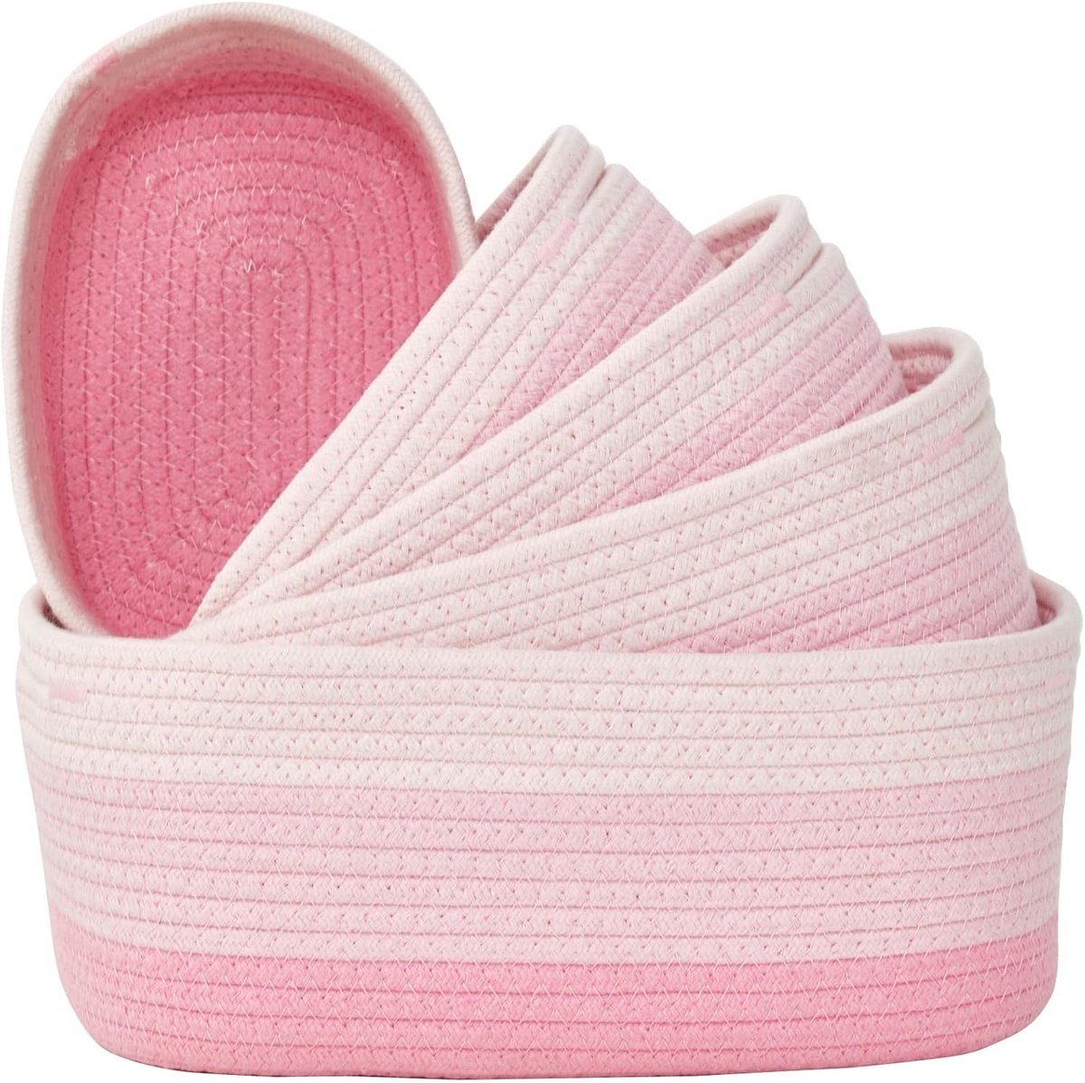 Set van 5 Gevlochten Katoenen Opbergmanden in Roze Gradient voor Planken en Kinderkamer, Stapelbaar en Multifunctioneel
