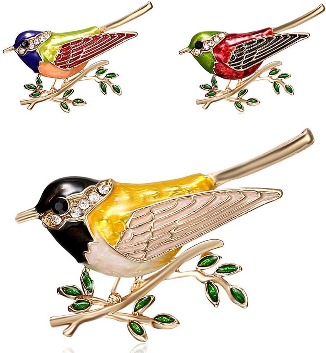 Broche met vogeltak, emaille en strass, voor dames en heren, legering broche voor kostuum, jurk, banket, cadeau, metaal