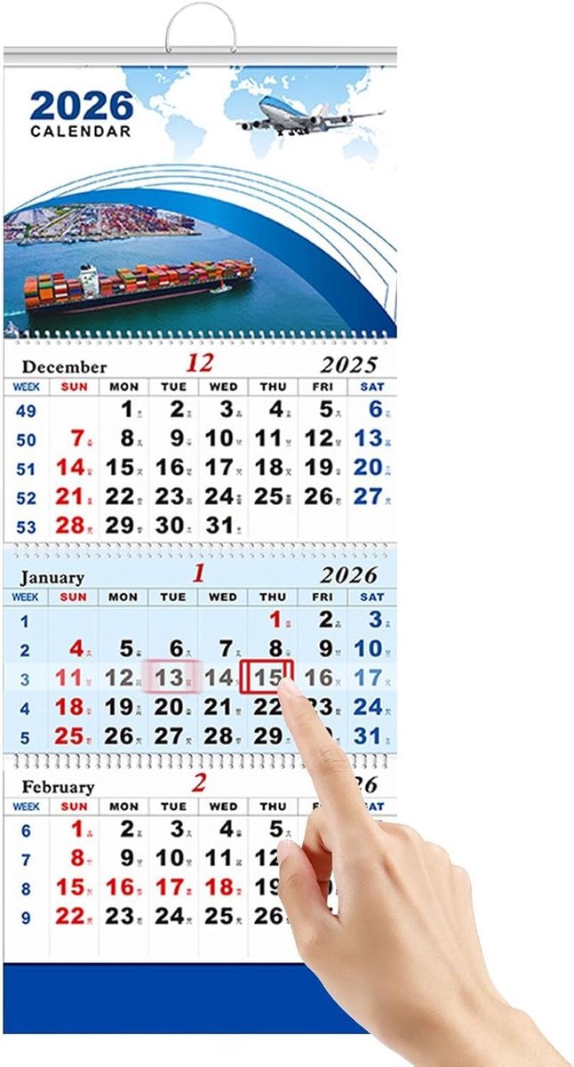 Wandkalender 2026-2027 viervoudig 3 maanden hangkalender