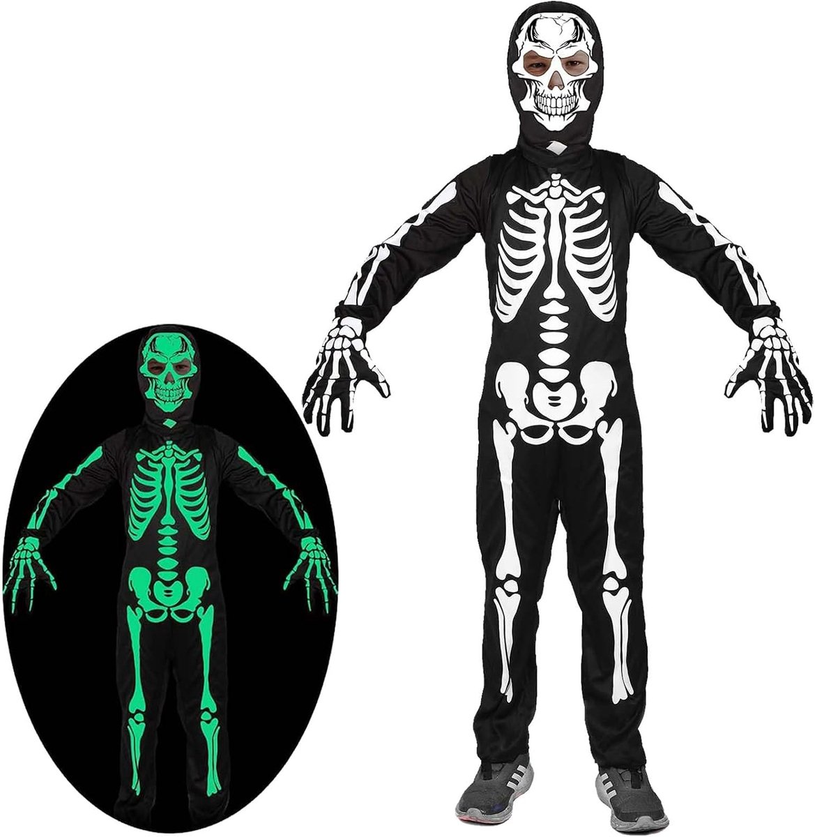 Halloween kostuum kinderen, oplichtend Halloween skelet kostuums kinderen, Halloween kostuum jongens Glow in the Dark Halloween Scary jumpsuit voor jongens