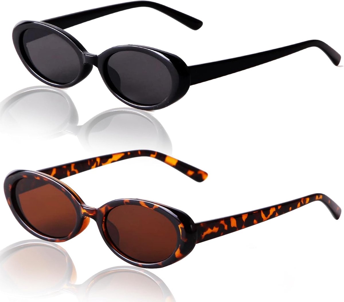 2 stuks Vintage Ovale Zonnebril, Zonnebril voor Vrouwen, Zonnebril voor Dames en Heren, Feestzonnebril, Esthetische Accessoires Zonnebril Vrouwen UV400, zwart, 标准