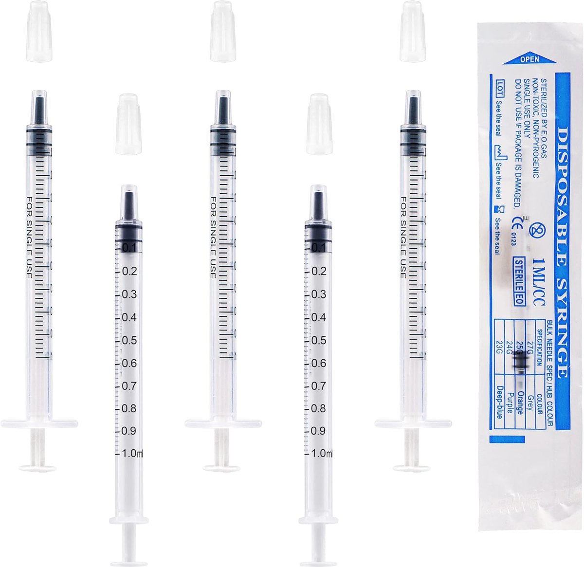 100 stuks 1 ml plastic spuiten met doppen voor het meten van vloeistoffen, wetenschappelijke laboratoria, planten water geven, huisdieren voeren