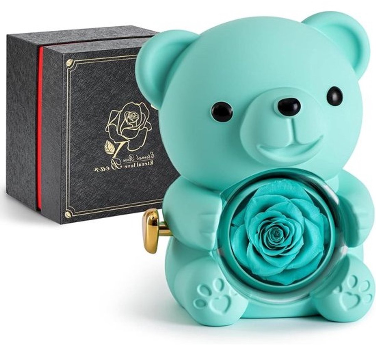 Teddybeer met roos - Behoudende bloem - Romantisch cadeau - Verborgen juwelendoosje - 1 stuk - Blauw