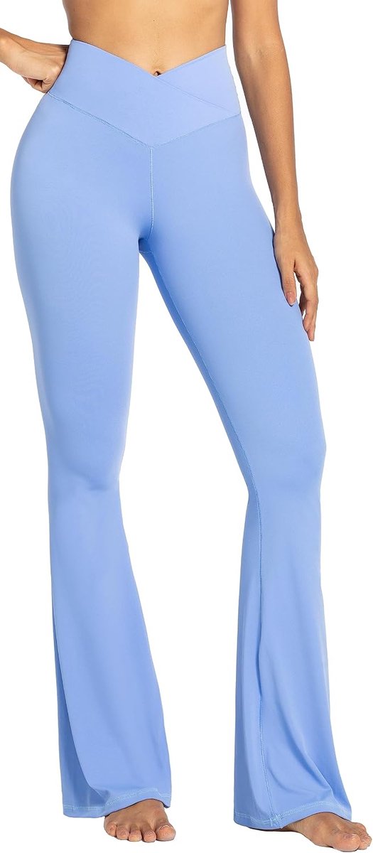 Flare legging, crossover yogabroek met buikcontrole, hoge taille en brede pijpen