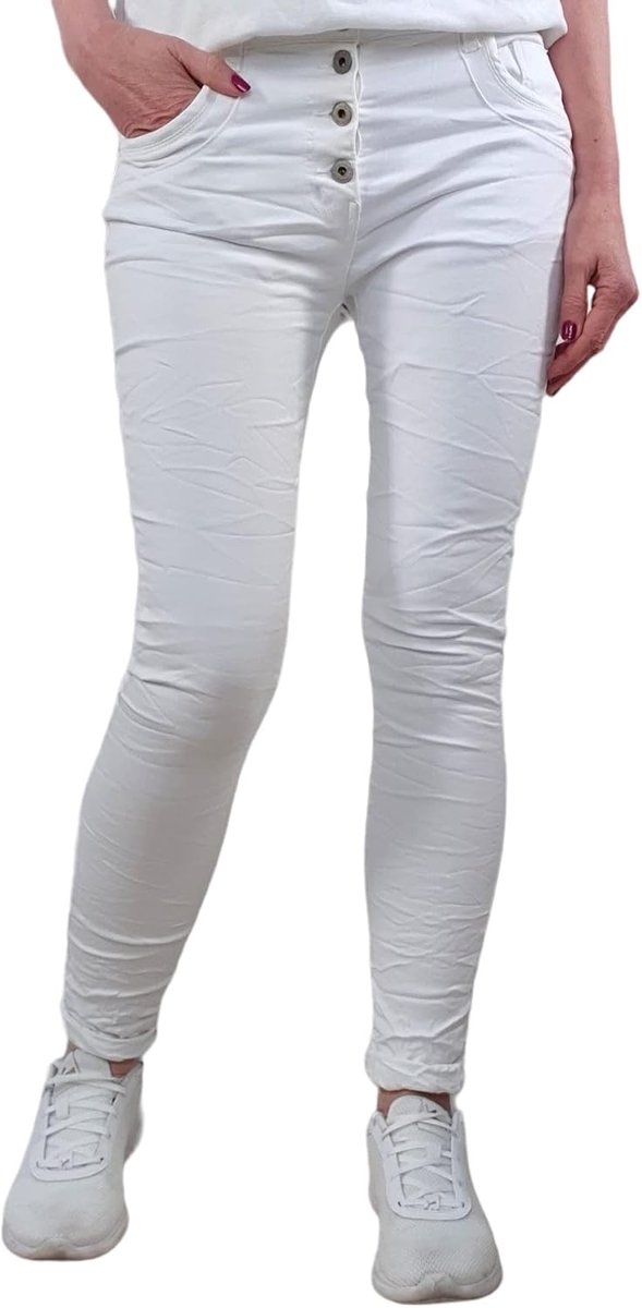 Jeans, damesbroek, baggy boyfriendsnit, decoratieve knoopsluiting, perfecte pasvorm