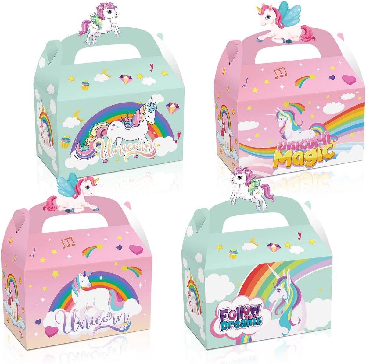 12 stuks eenhoorn geschenkdozen, eenhoorn feestgeschenkdozen, regenboogfeestdozen, eenhoornthema snoepdozen voor kinderen, verjaardag, babyshower