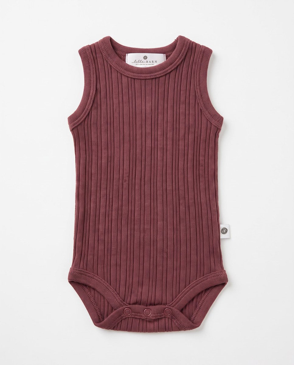 Wollen romper zonder mouwen rib - merinowol - Rose Brown 50