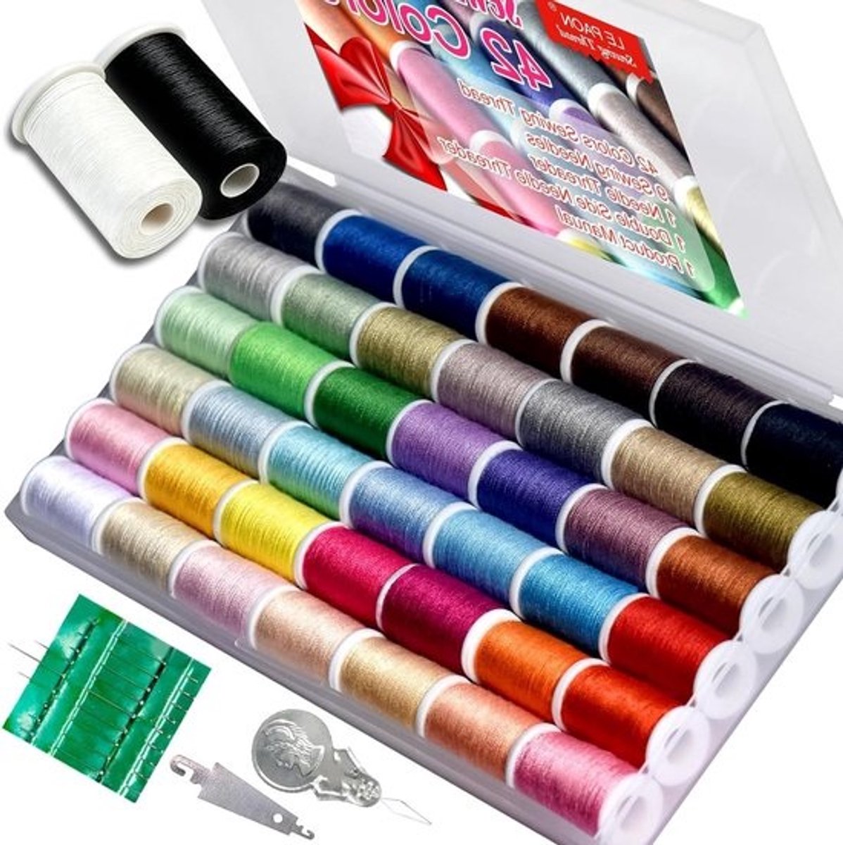 Naaiset 42 Kleuren - Naaigerei Set - Kleding Repareren - Handige Reismaat - 50m Per Spoel - Multicolor