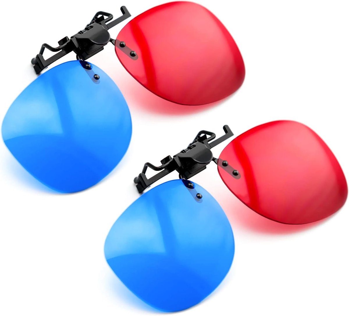 3D-brillen, clip-on 3D-bril in rood/blauw, 3D-anaglyph-bril voor brildragers, perfect voor 3D-films, 3D-pc-games, 3D-afbeeldingen, 3D-video (YouTube), 3D-projecties en nog veel meer