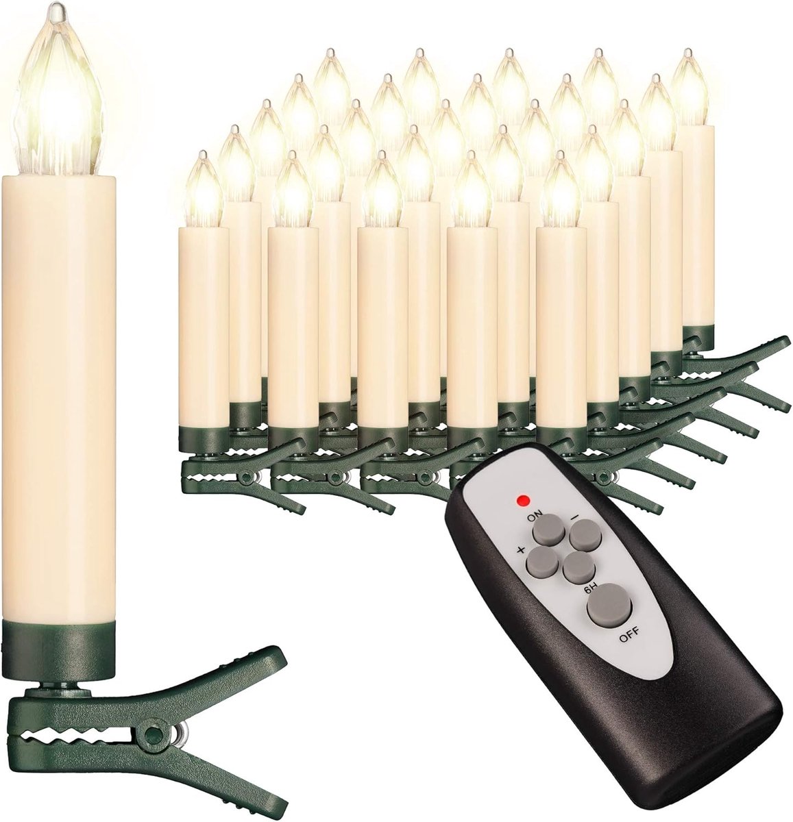 25 draadloze led-kaarsen met timerfunctie, dimmer, flikkerende vlam en afstandsbediening, binnen en buiten, incl. batterijen, warmwit