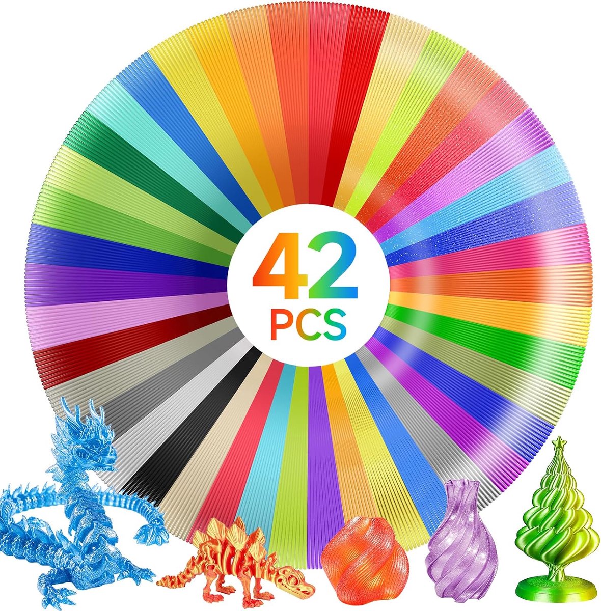 3D Pen Filament, 3D Pen Filament 1,75 mm 3D Pen Paint Set voor ODRVM, Tecboss, Lovebay, 3D Pen en 3D Printing Pen (PLA,42 kleuren, elk 3 meter)