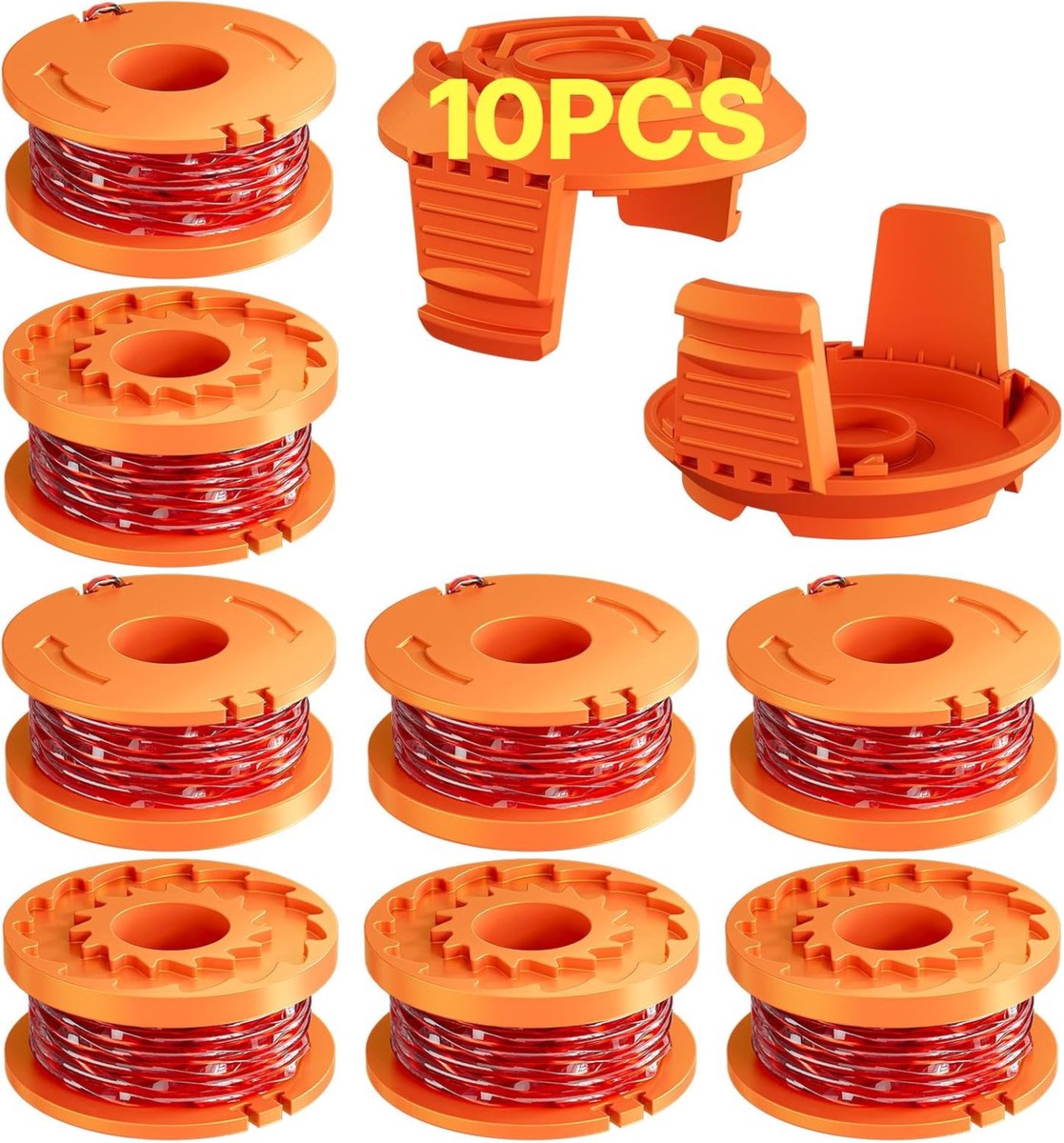 Spoel Voor graskantensnijders, trimmer draadspoel Voor graskantensnijders, trimmer spoelmodel WA0010 WA0004 WA0004.1, Ø 1,65 mm, 3 m lengte (8 reservespoelen + 2 doppen WA6531)