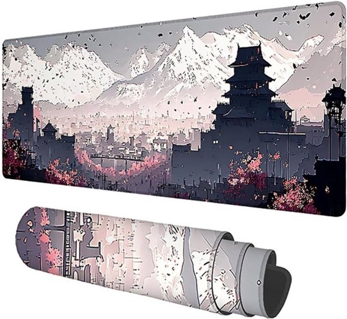 XXL Japanse Stijl Muismat - Grote Bureaumat - Georganiseerde Werkruimte - Gestikte Randen - 100x50cm - Landschap